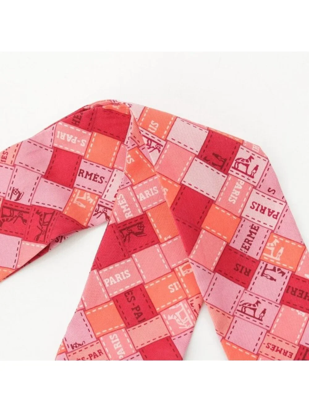 ★SOLD★ Hermes Twilly Silk Bolduc Check Scarf Pink - Picture 2 of 9